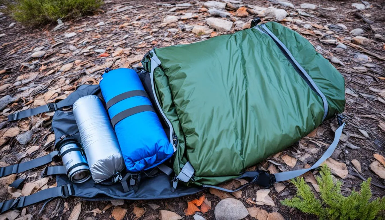 backpack and sleeping bag